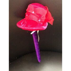 Vtg Mary Meyer Red Hat Society Purple Velour Ink Pen Red Velour Hat Red Ribbon